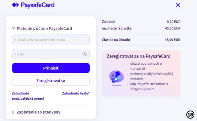 Platba cez Paysafecard vo Fortune