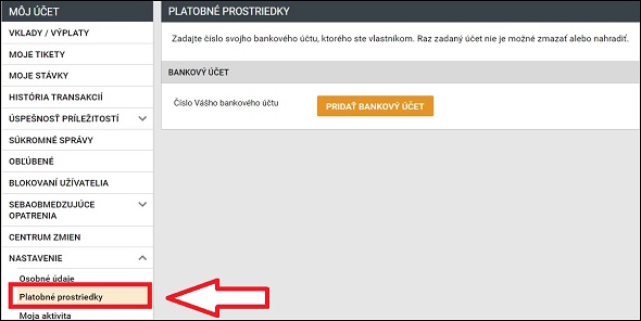 Platobné podmienky - Pridať IBAN