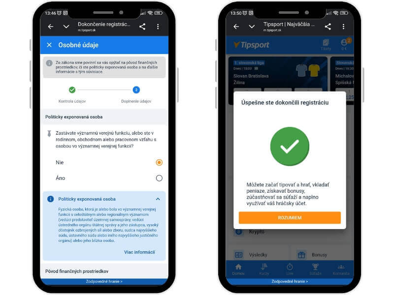 Tipsport registrácia – krok č.&nbsp;4