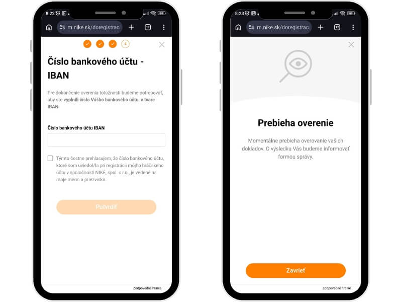 Niké overenie bankového účtu