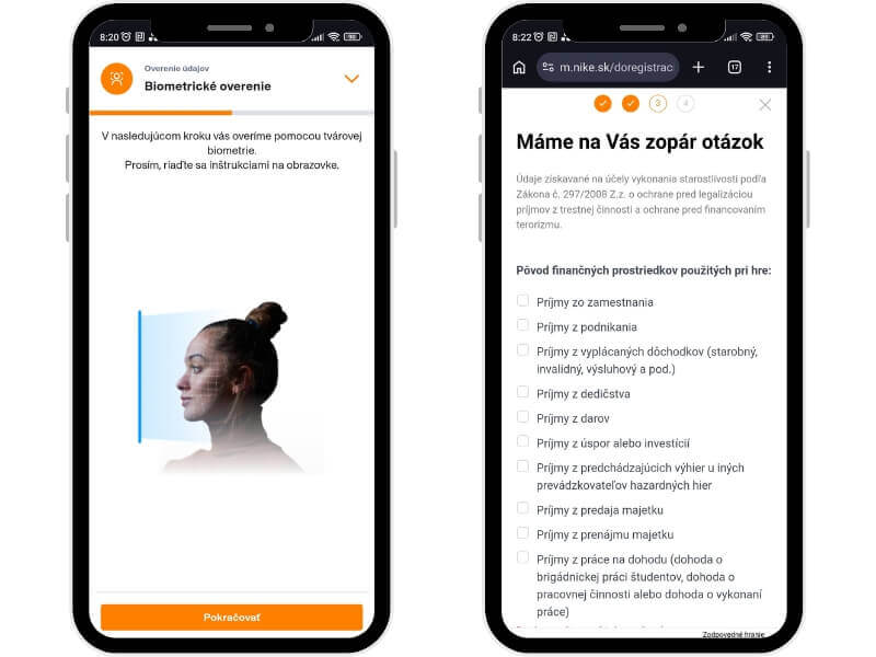 Niké registrácia – AML dotazník