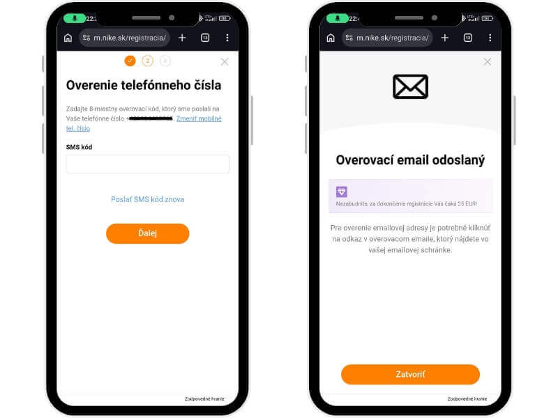 Niké registrácia – overenie telefónu a&nbsp;e-mailu