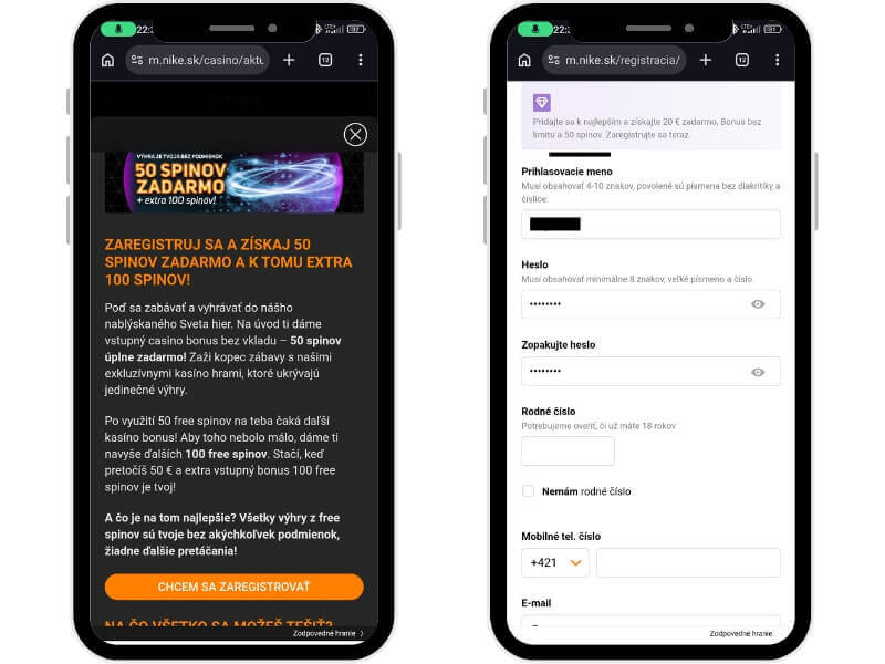 Niké registrácia – prvý krok