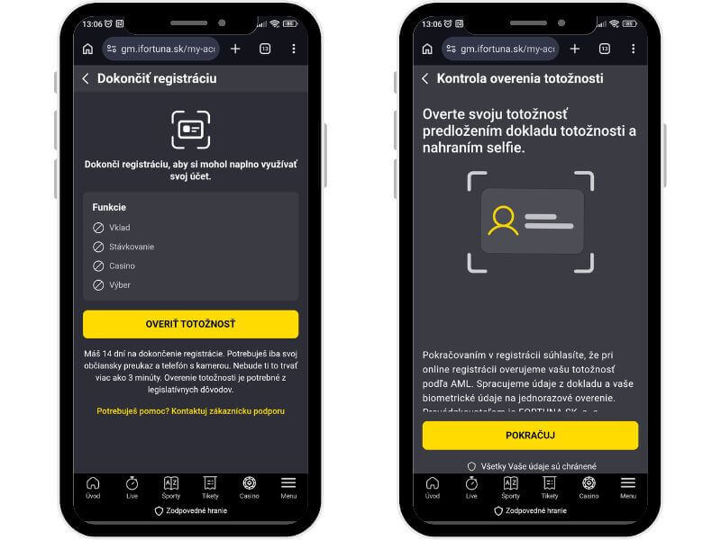 Fortuna overenie identity a&nbsp;účtu