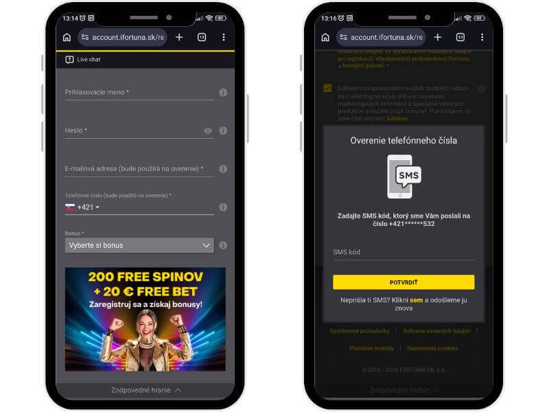 Fortuna registrácia – krok č.&nbsp;1