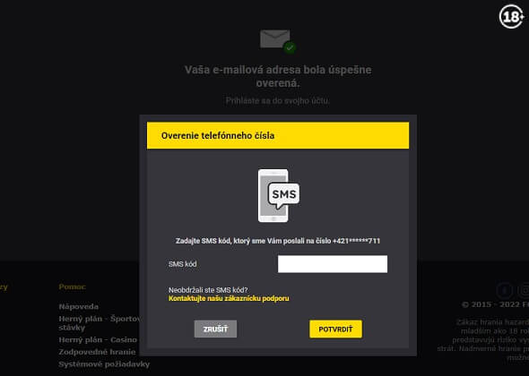 Fortuna registrácia a overenie telefónneho čísla