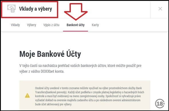 Bankový účet v&nbsp;DOXXbete