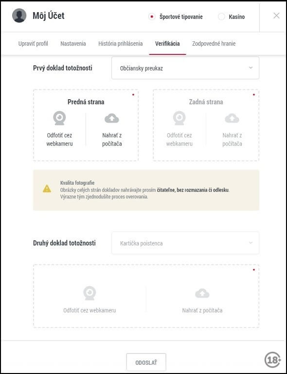 Overenie totožnosti DOXXbet