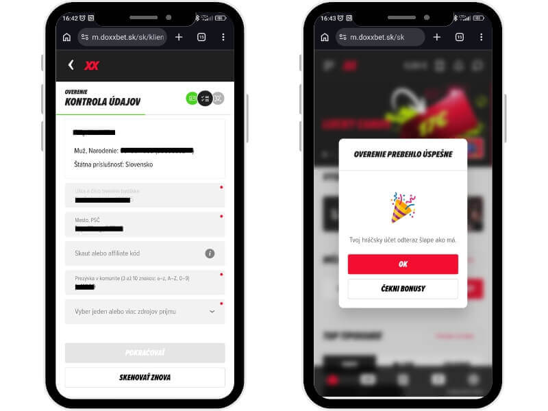 Doxxbet registrácia – kontrola údajov