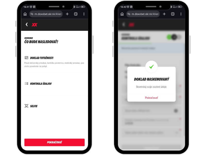 Doxxbet registrácia – overenie účtu