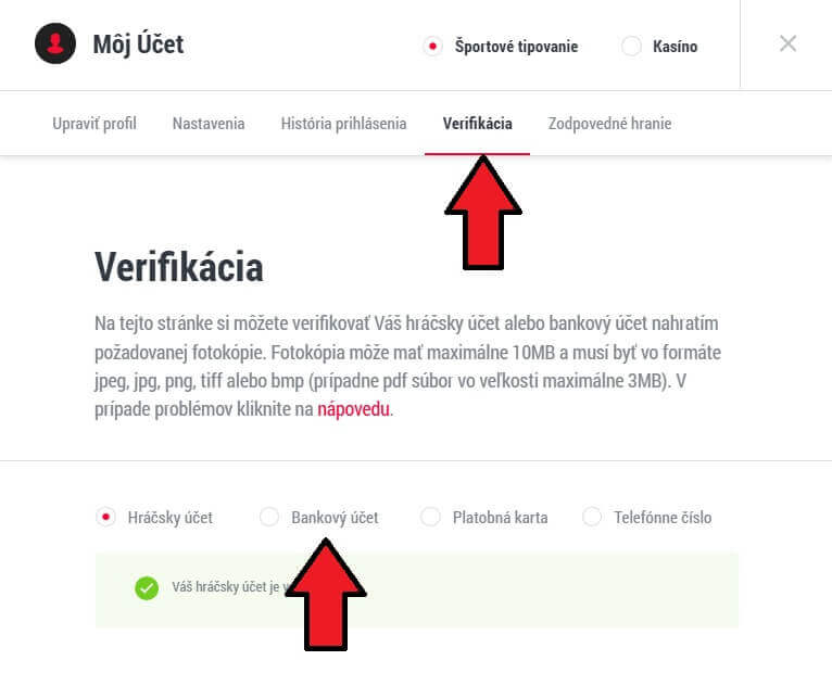 Doxxbet registrácia – verifikácia bankového účtu