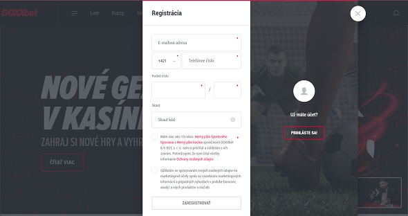 Doxxbet - Registrácia