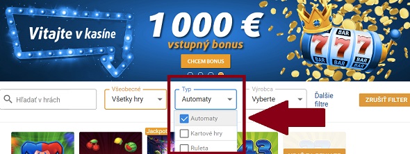 Tipsport filter pre hracie automaty
