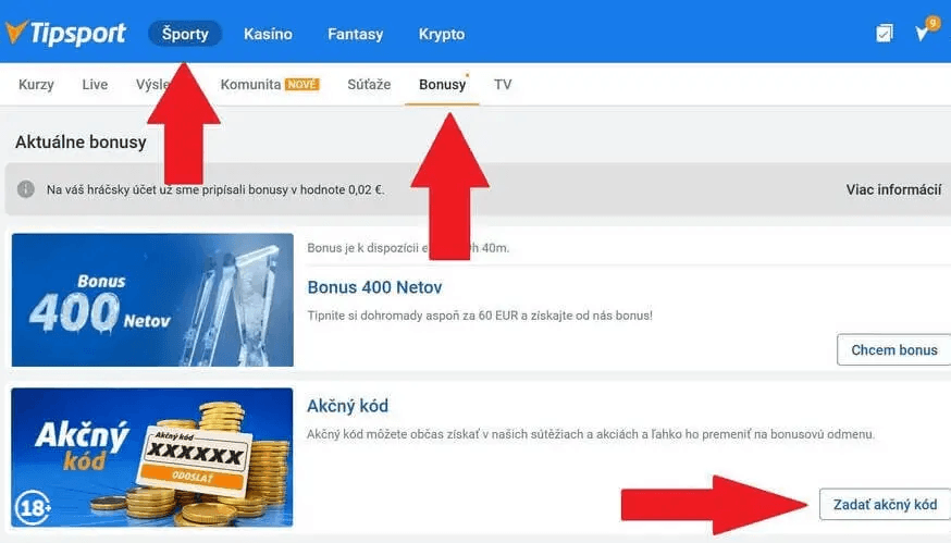 Tipsport akčný kód po&nbsp;registrácii