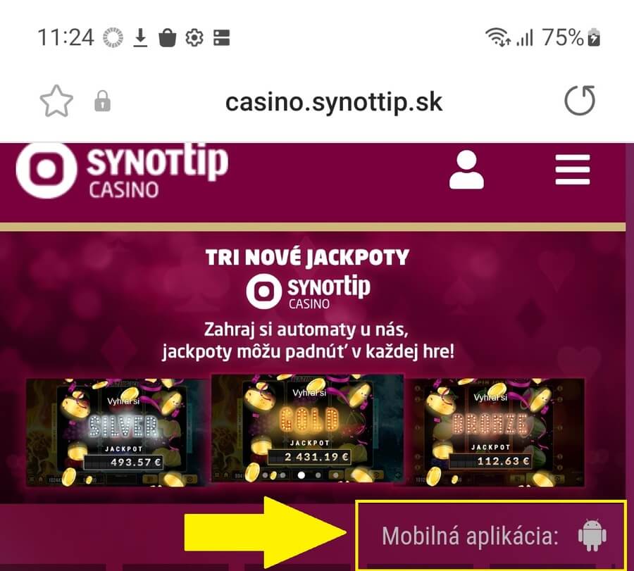 Synottip app - Stiahnutie cez mobil