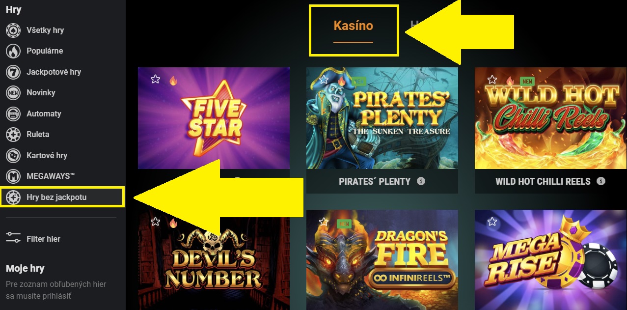 Automaty bez jackpotu v Niké casino SK