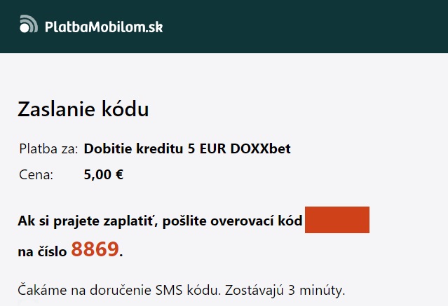 Vklad cez SMS v Doxxbet SK