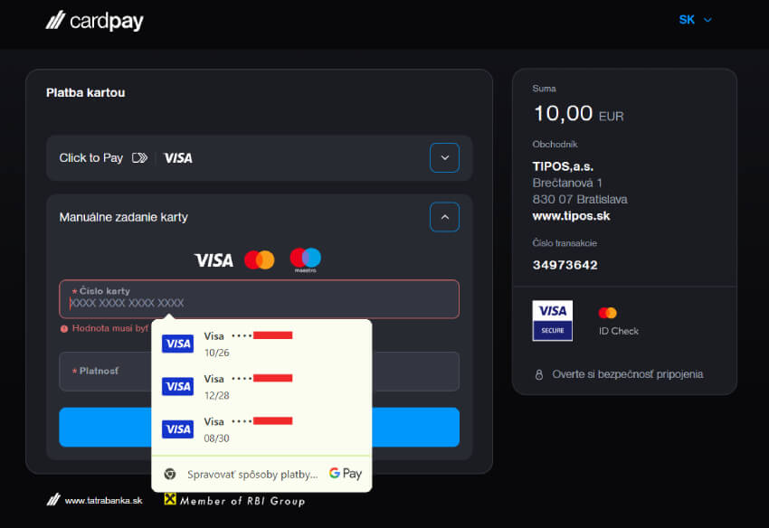 Online casino GPay platba