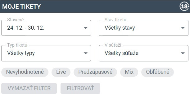 Tipsport kontrola tiketu – rozšírený filter