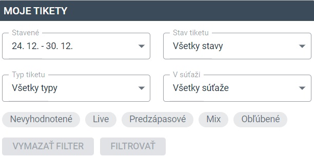 Tipsport filter pre kontrolu tiketov