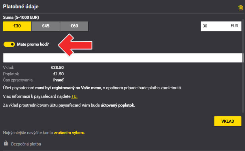 Fortuna promo kód pri&nbsp;vklade