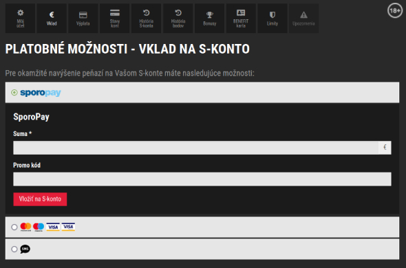 Synottip vklad na účet cez platobnú bránu Sporopay