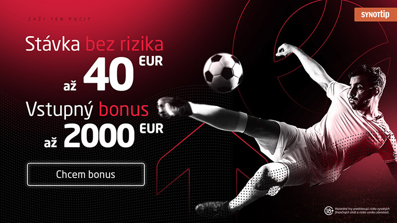 SynotTip bonus za&nbsp;registráciu na&nbsp;tipovanie – 40 eur stávka bez&nbsp;rizika