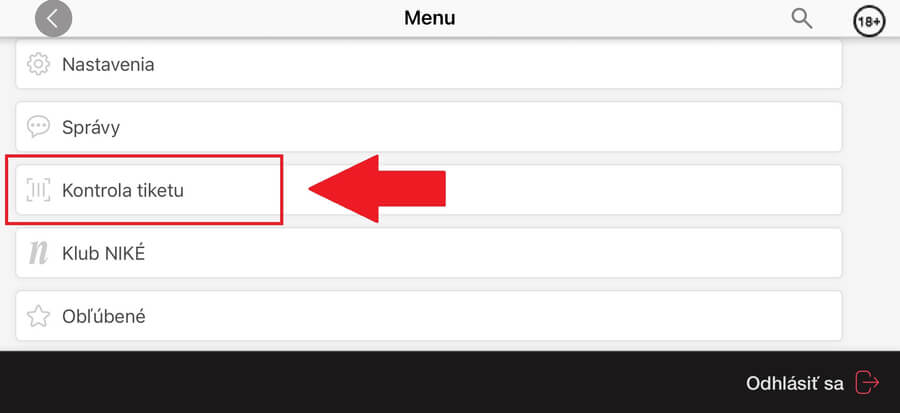 Niké overenie tiketu cez aplikáciu Niké