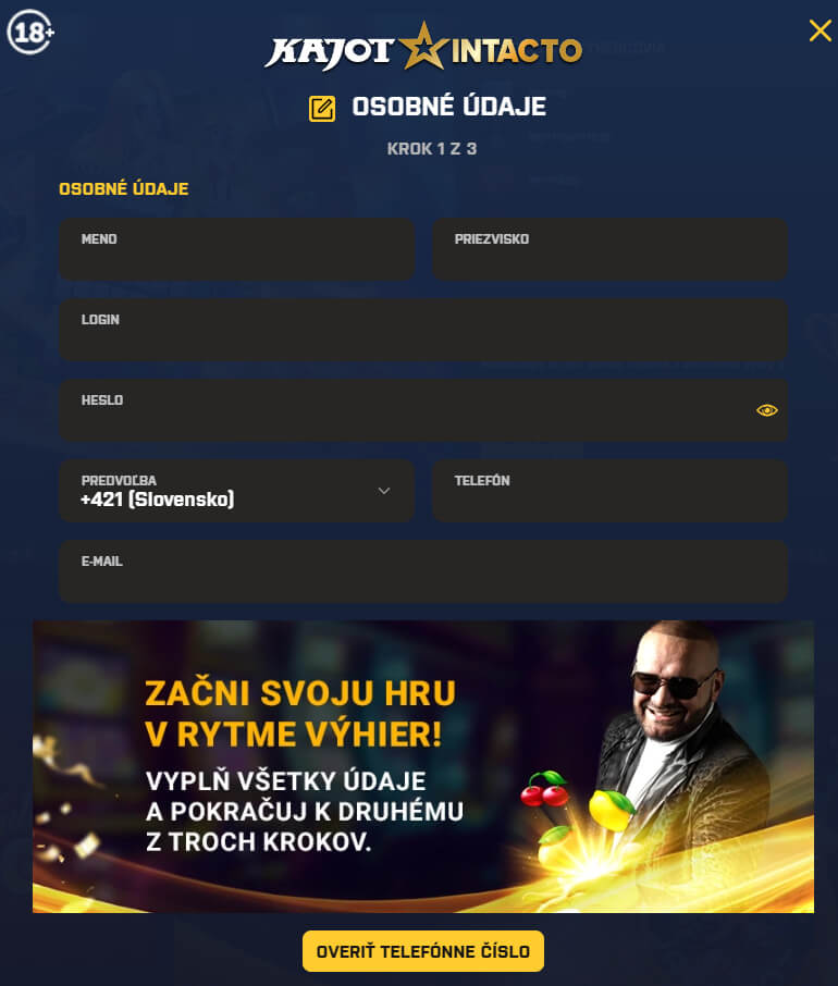 Kajot Intacto registrácia a prihlásenie
