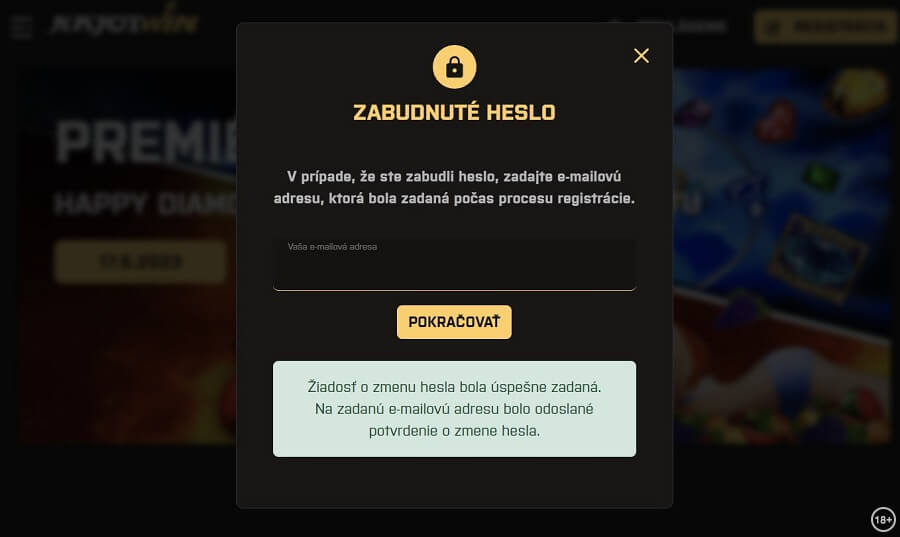 Zabudnuté heslo v Kajot Win casino SK