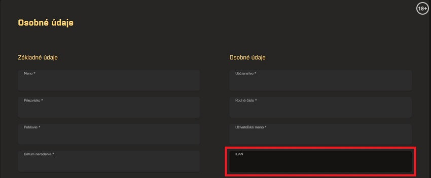Pole pre IBAN v Kajotwin účte