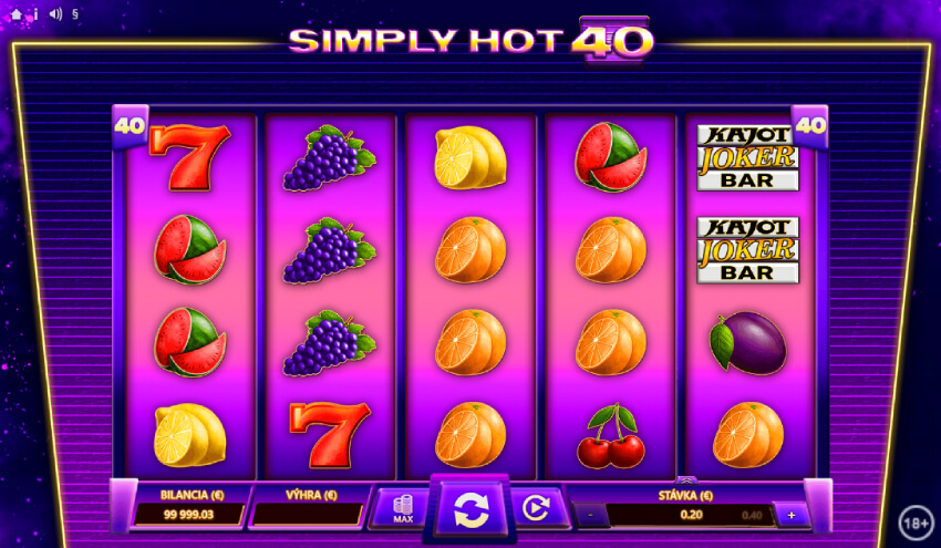 Fortuna online kasíno - automat Simply Hot 40