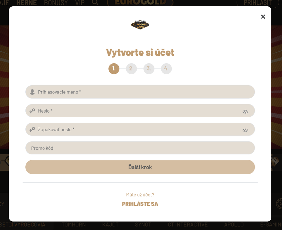 Eurogold promo kód pri registrácii