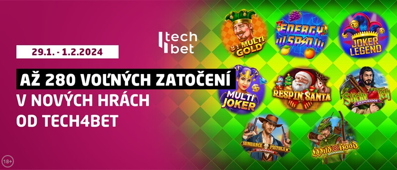 280 voľných zatočení na nové Tech4Bet automaty