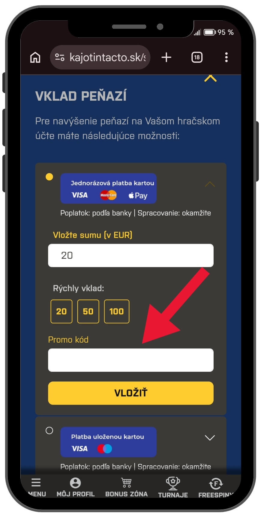 Promo kód pri&nbsp;vklade na&nbsp;účet