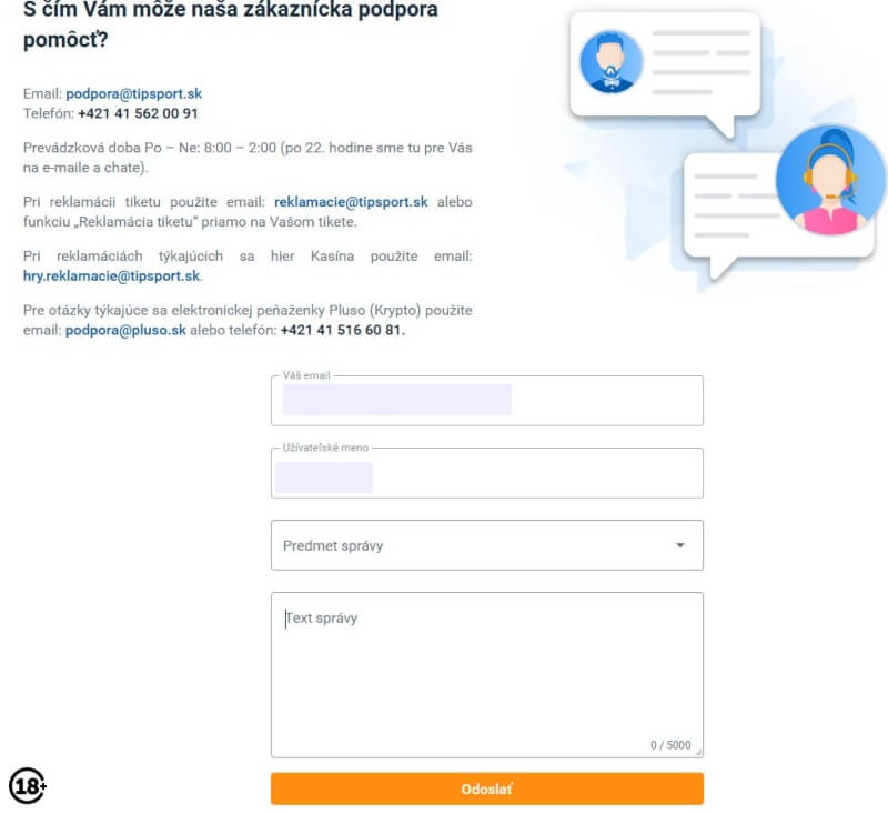 Kontaktný formulár v Tipsporte Kontaktný formulár v Tipsporte