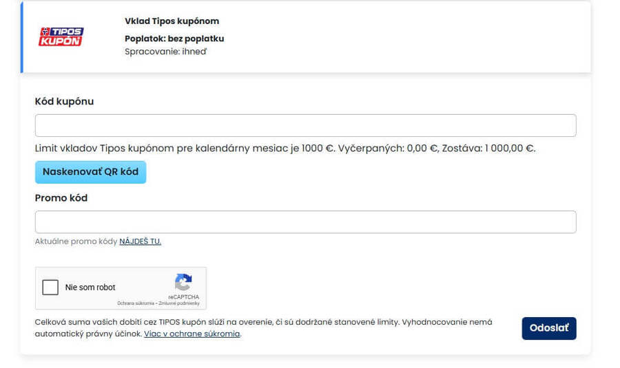 Tipos kupón – vklad a&nbsp;dobitie hráčskeho konta