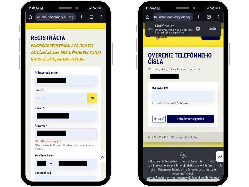 Prvý krok k&nbsp;registrácii do&nbsp;Sazka Hry