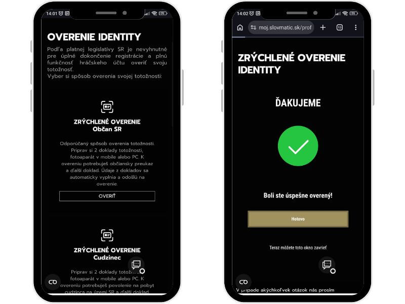 Slovmatic overenie totožnosti