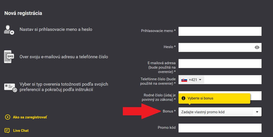 Fortuna registrácia