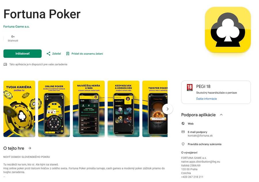 Fortuna app v&nbsp;Google Play obchode